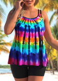 Plus Size Rainbow Tie Dye Tankini Set