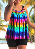 Plus Size Rainbow Tie Dye Tankini Set