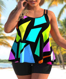 Plus Size Colorful Geometric Print Tankini Set