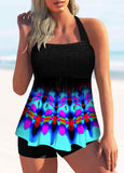 Colorful Ombre Halter Smocked Tankini Set