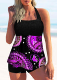 Paisley Print Smocked Halter Tankini Set