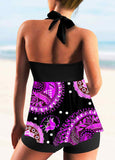 Paisley Print Smocked Halter Tankini Set