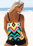 Multi Color Geometric Print Wide Strap Tankini Set