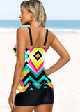 Multi Color Geometric Print Wide Strap Tankini Set