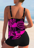 Plaid Paisley Print Double Straps Mid Waist Tankini Set