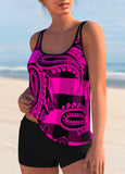 Plaid Paisley Print Double Straps Mid Waist Tankini Set