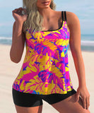 Double Straps Tropical Print Tankini Set