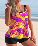 Double Straps Tropical Print Tankini Set