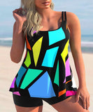 Double Straps Geometric Print Tankini Set