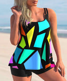 Double Straps Geometric Print Tankini Set