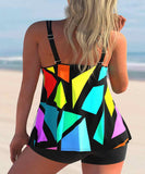 Double Straps Geometric Print Tankini Set