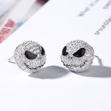 Rhinestone Design Skull Detail Silver Earring Set