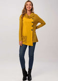 Pocket Decorative Button Asymmetric Hem Tunic Top