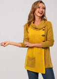 Pocket Decorative Button Asymmetric Hem Tunic Top