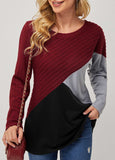 Long Sleeve Contrast Round Neck T Shirt