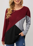 Long Sleeve Contrast Round Neck T Shirt