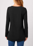 Long Sleeve Round Neck Layered Hem Black T Shirt