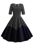 Round Neck Polka Dot Half Sleeve Dress