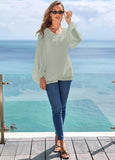 Lantern Sleeve V Neck Solid Blouse