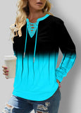 Ombre Lace Up Long Sleeve Sweatshirt