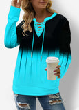 Ombre Lace Up Long Sleeve Sweatshirt