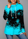 Cowl Neck Drawstring Snowflake Print Sweatshirt