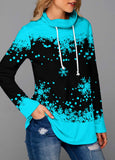 Cowl Neck Drawstring Snowflake Print Sweatshirt