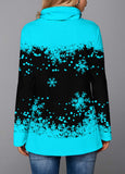 Cowl Neck Drawstring Snowflake Print Sweatshirt