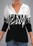 Zebra Print Waffle Knit Crossover Hem Hoodie