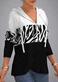 Zebra Print Waffle Knit Crossover Hem Hoodie