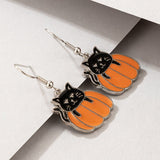 Black Cat and Pumpkin Design Metal Detail Earring Set