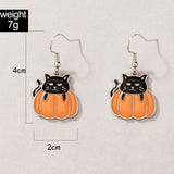 Black Cat and Pumpkin Design Metal Detail Earring Set