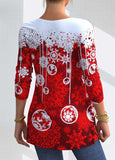 Snowflake Print Lace Stitching T Shirt