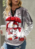 Lace Up Christmas Snowflake Print Multi Color Sweatshirt