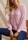 Pink Pointelle V-Neck Sweater