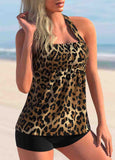 Brown Halter Leopard Print Tankini Set