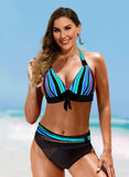 Splice color Halter Sexy Boho Bikinis Swimsuits - soofoom.com