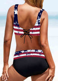 Lace Up American Flag Print High Waisted Bikini Set