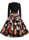 Black & Orange Pumpkin Ghost Fit & Flare Dress