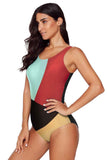 Colorblock Criss Cross Back One Piece Swimsuit