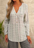 Striped V-Neck Button Up Blouse