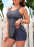 Wide Strap Geometric Print Light Grey Tankini Set