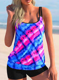 Spaghetti Strap Tie Dye Print Tankini Set