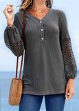 Solid Reticular Long Sleeve Tunic Top