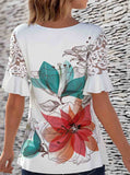 Lace Floral Printed Stitching T-shirt