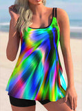 Colorful Printed Spaghetti Strap Tankini Set