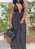 Halter Backless Plain Maxi Dress - soofoom.com