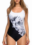 Lotus Printed Backless One-piece Swimsuit