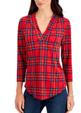 Plaid Pleated V-Neck Top