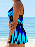 Printed Contrast Split Swimsuit Set